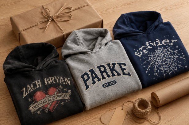 Fan merch graphic hoodie paired with plain jeans and neutral layers for everyday wear
